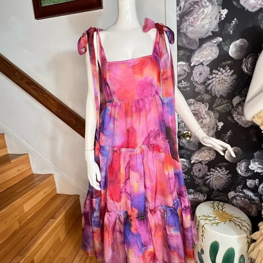 Anthropologie BHLDN Isabella Tiered Square-Neck A-Line Midi Dress/ size XS - Picture 8 of 13